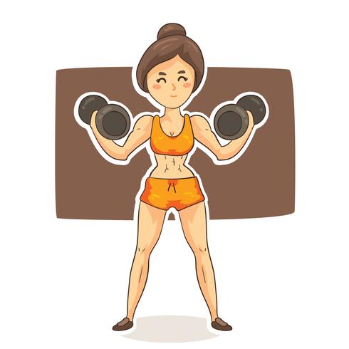 Cartoon Woman Bodybuilder Vector.