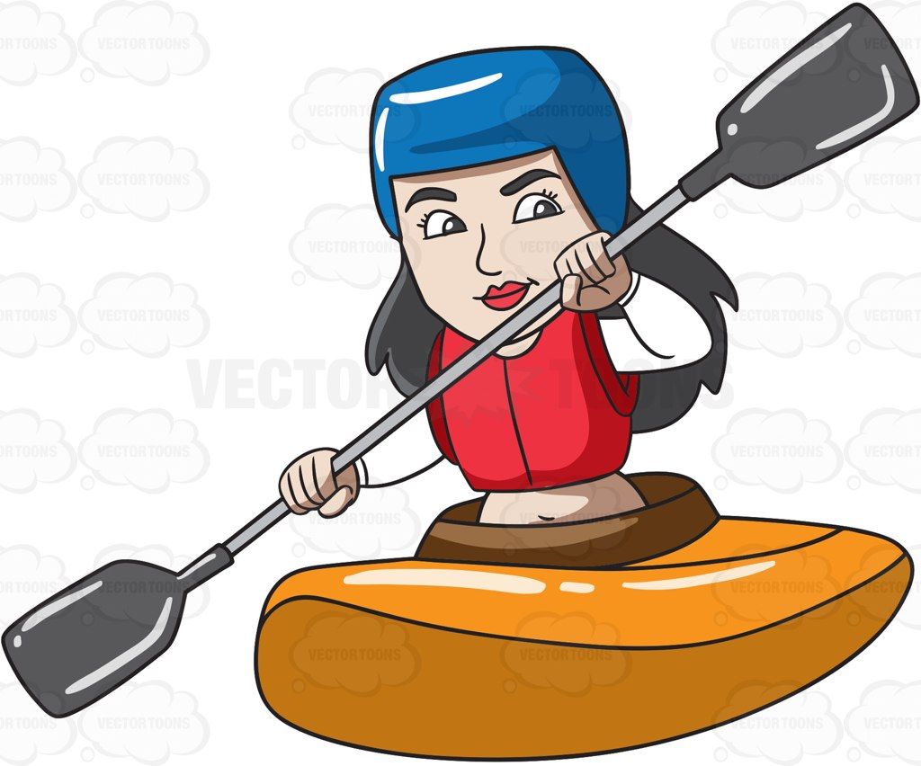 A woman enjoying her time in a kayak boat #cartoon #clipart.