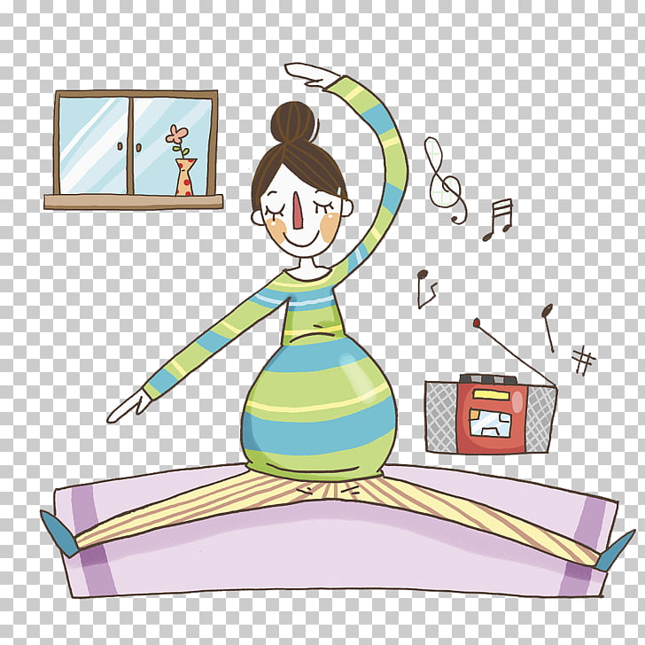 Music Yoga Illustration, Pregnant women listen to music.