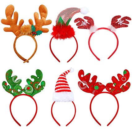 Tin Field Santa Hats (6 Pack), Christmas Party Hats Christmas Reindeer  Costume Headbands for Christmas Holiday Party.