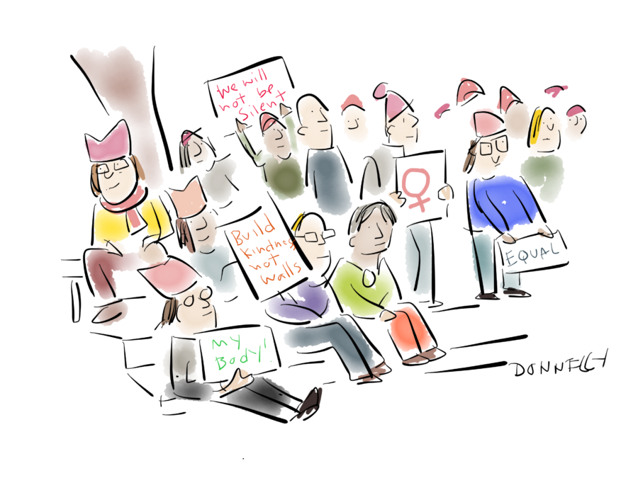 A Sea Of Pink Hats: Drawing The Women\'s March, January 22.
