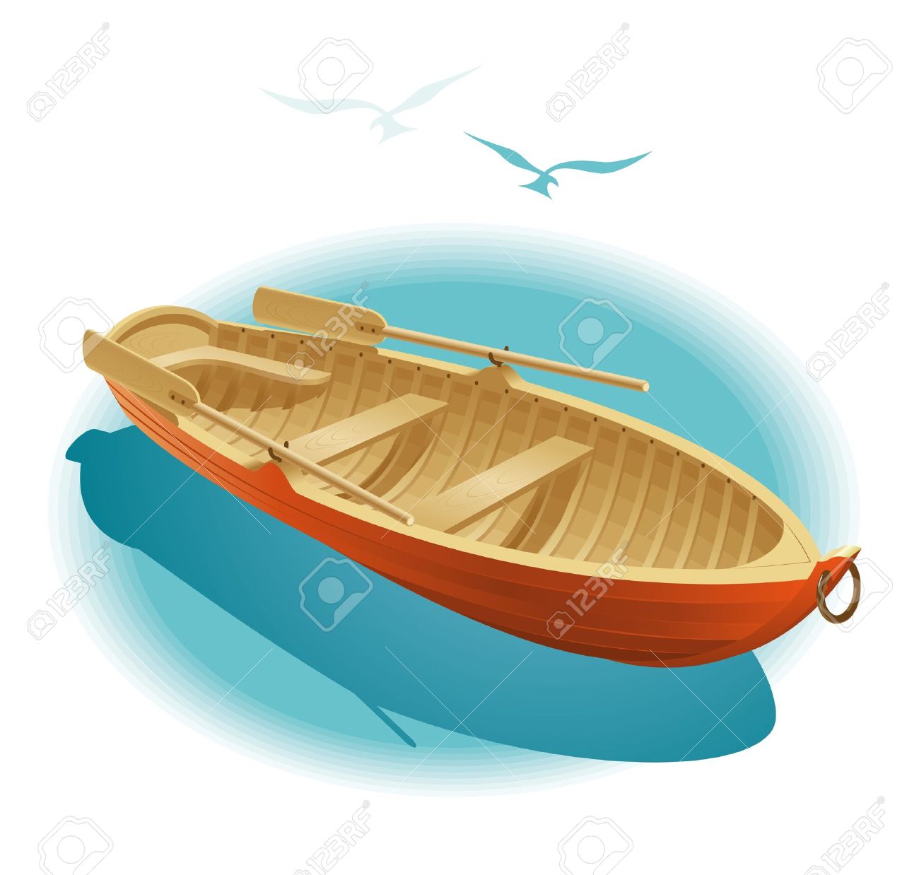 Small wooden boat on the water clipart.