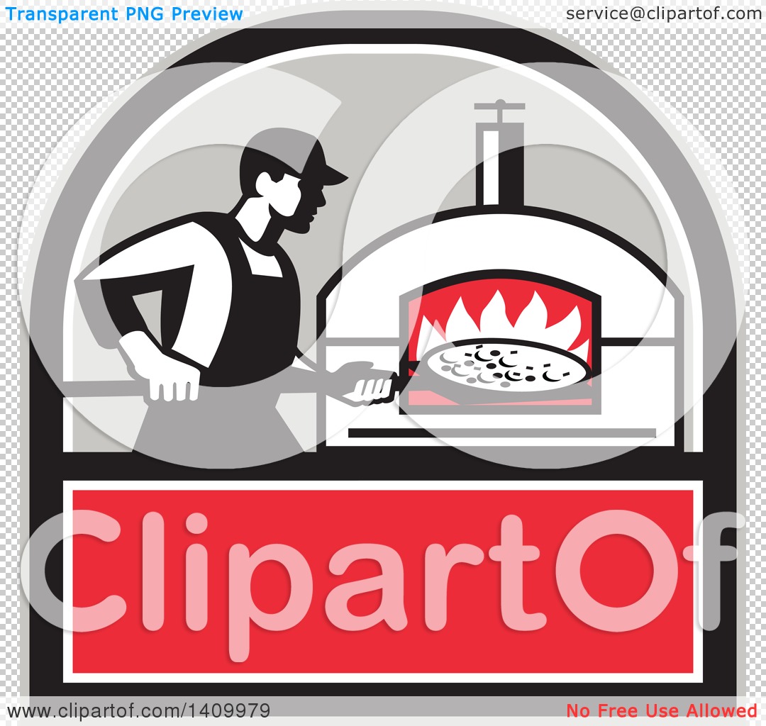 Clipart of a Retro Pizza Chef Holding a Peel with a Pie in Front.
