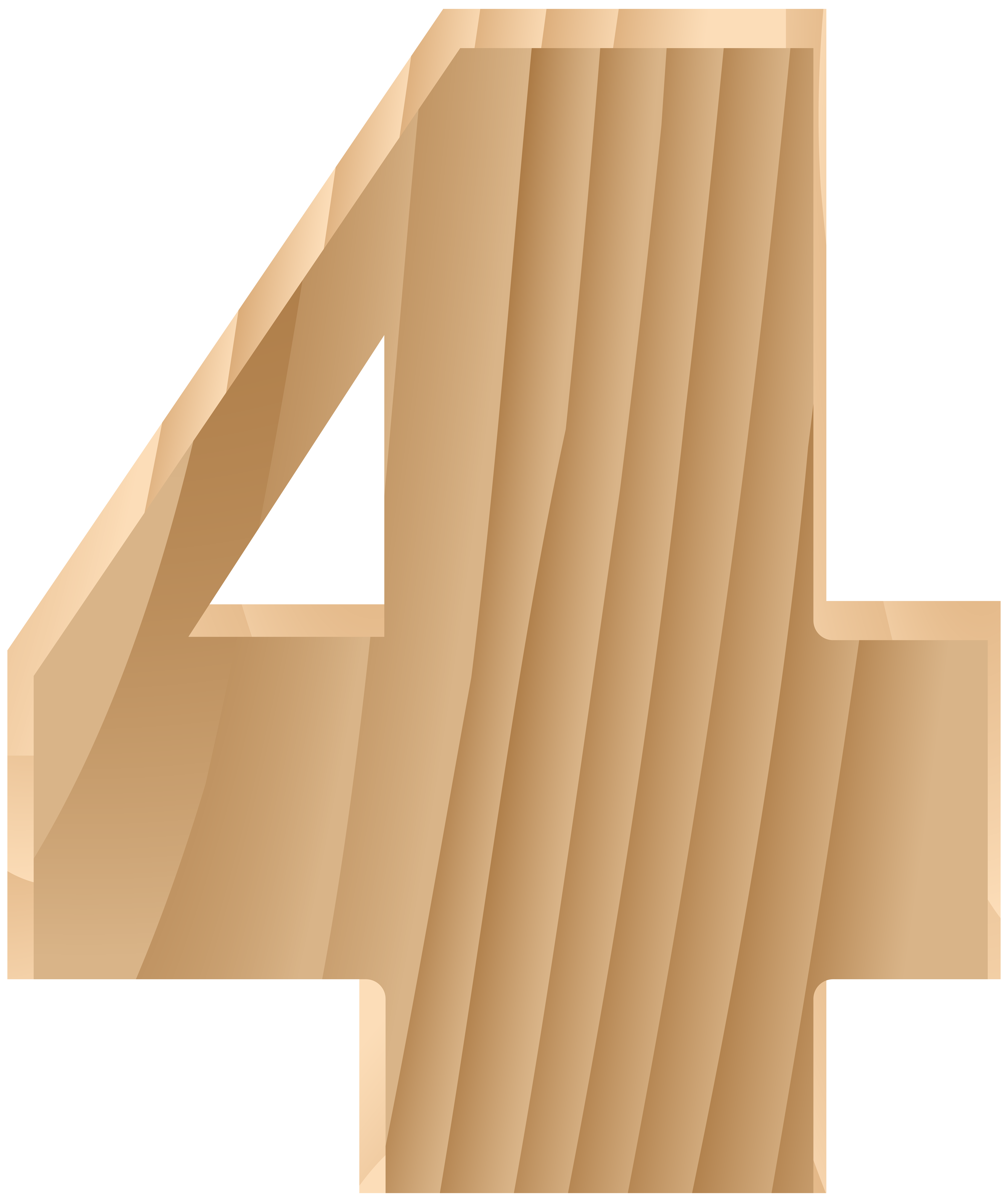 Wooden Number Four Transparent PNG Clip Art Image.