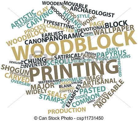 Stock Illustrations of Word cloud for Woodblock printing.