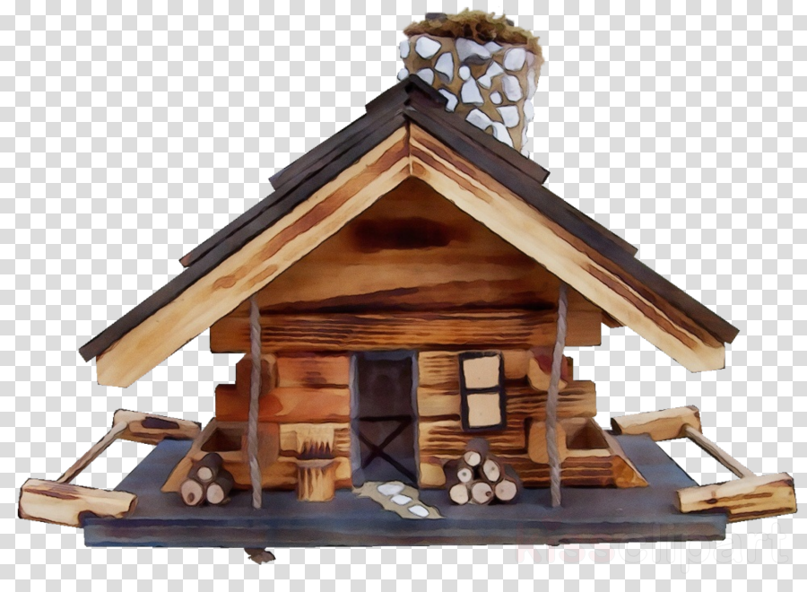 bird feeder roof log cabin wood house clipart.