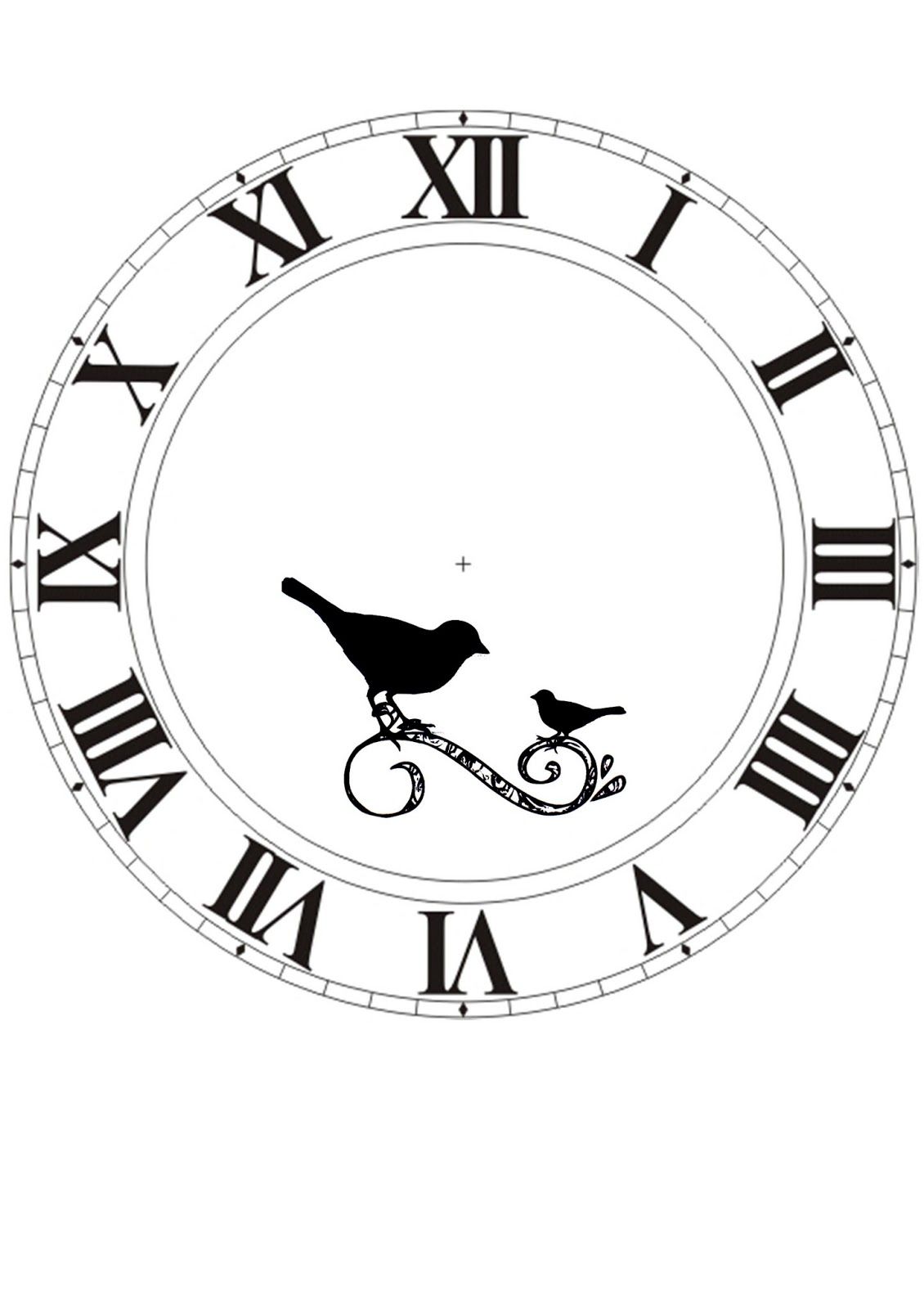 Clock face printable with birds.