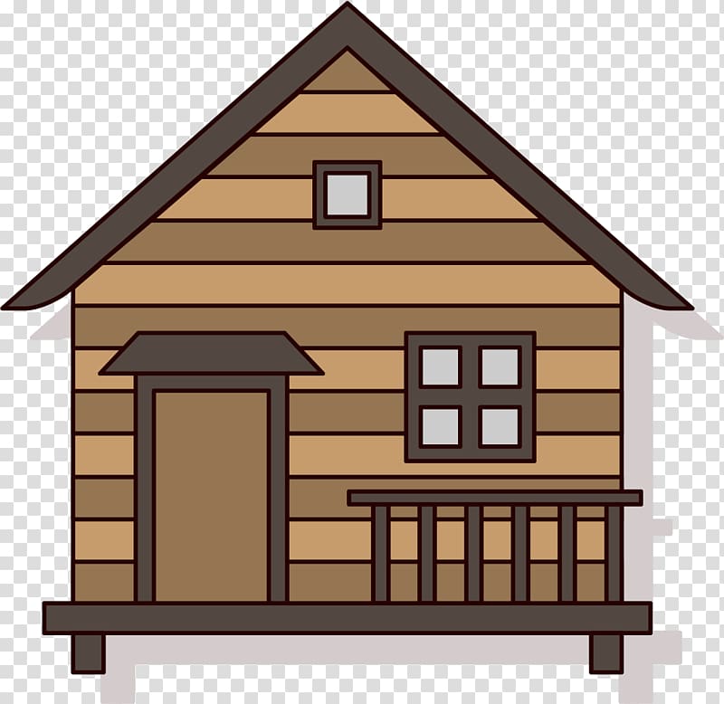 Brown wooden house illustration, Log cabin House Cartoon.