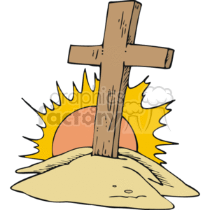 wooden cross with sun shining behind clipart. Royalty.