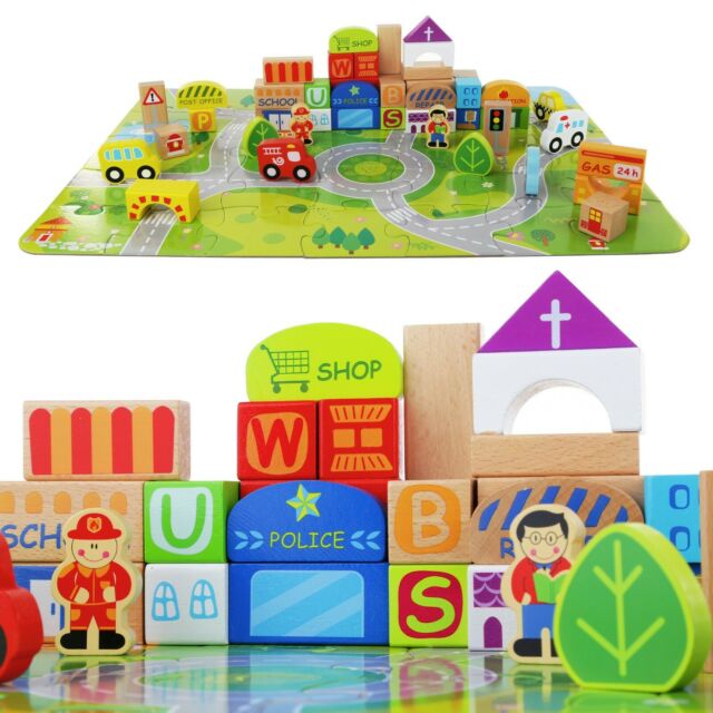 Wooden Building Blocks Toy Set Cute Design.
