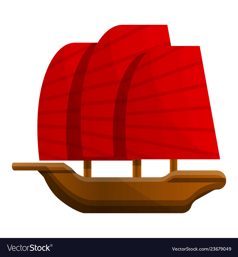 Vietnam wooden ship icon cartoon style.