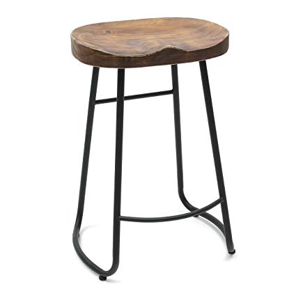 Caveen Vintage Bar Stool Retro Bar Seat Industrial Dining Chair 25.6 Inch  Wooden.