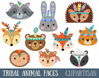 Woodland Animal Faces Clipart / Photo Booth Masks / Baby.