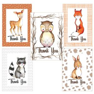 Woodland Animals Baby, Shower, Kids, Thank You Cards.