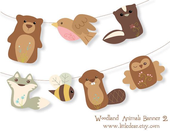 Printable Woodland Animals Banner Set 2 PDF digital download.