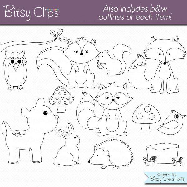 Woodland Animals Clipart Commercial Use WITH Black and White.