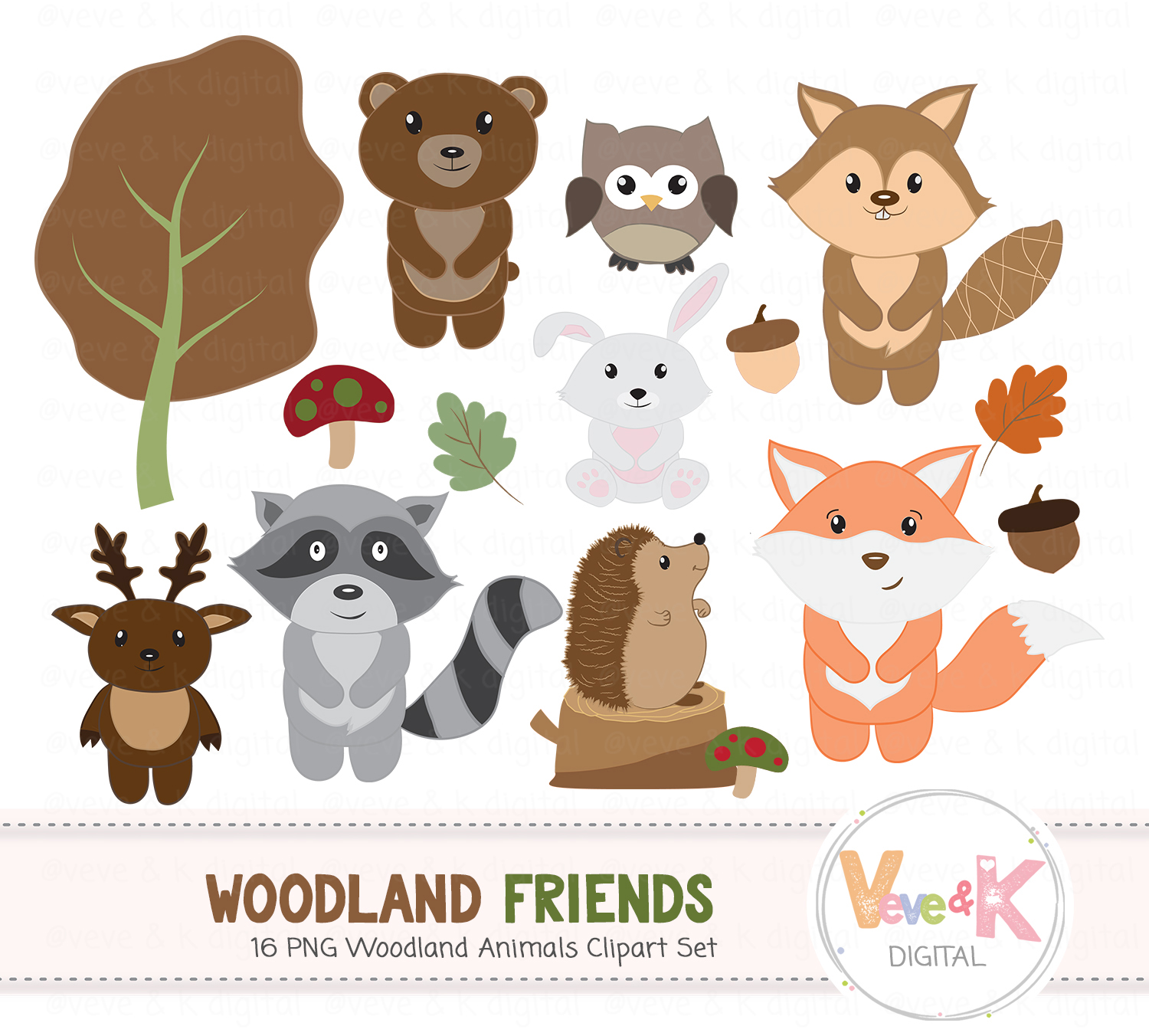 Woodland Animals Clipart Set, Woodland Creature Clipart, Forest Animals  Clipart, Woodland Critters, Fox racoon deer, Forest Critters.