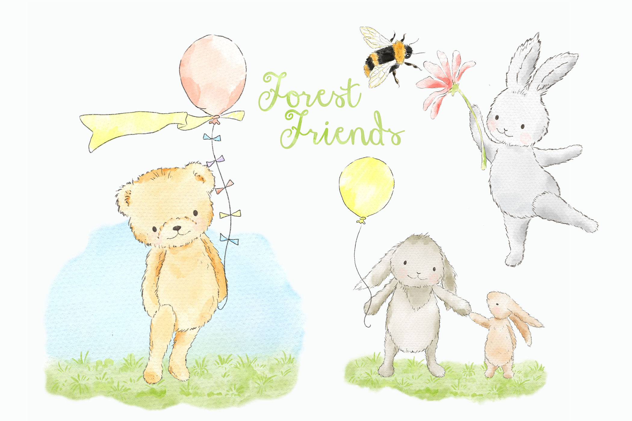 Forest Woodland Animals Clipart Graphic.