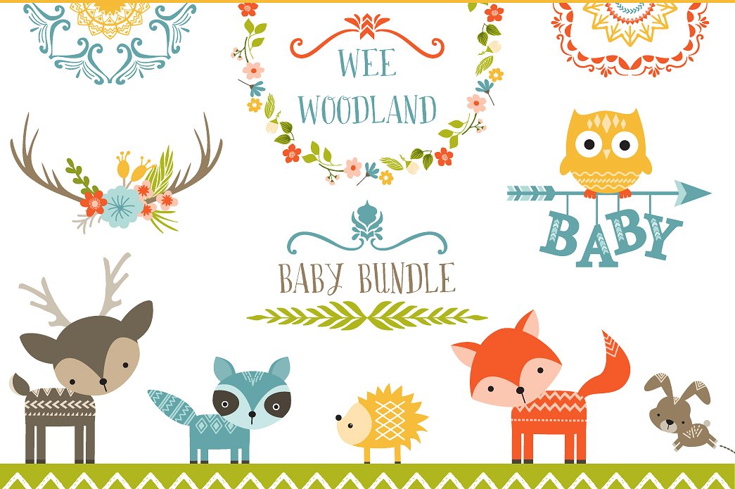 Woodland Baby Shower Clipart.