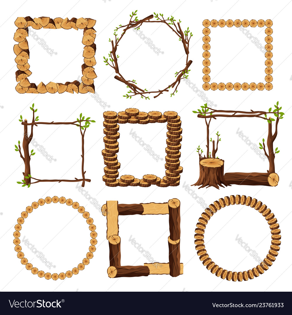 Wooden frames set isolated on white background vector image.