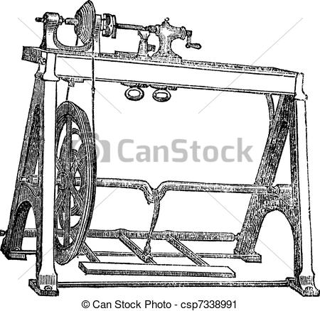 Vector Clip Art of Spindle Lathe Woodturning Machine, vintage.