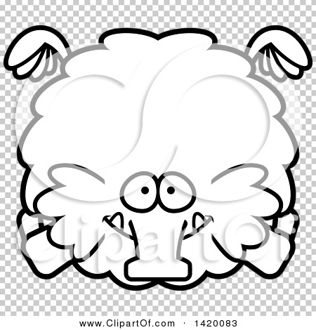 Clipart of a Cartoon Black and White Lineart Chubby Woolly Mammoth.