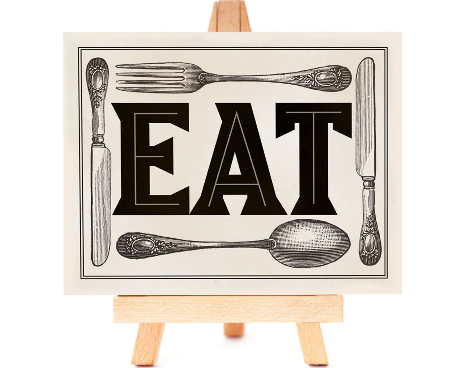 Kitchen Art Print EAT Fork Spoon Knife: create with word art.