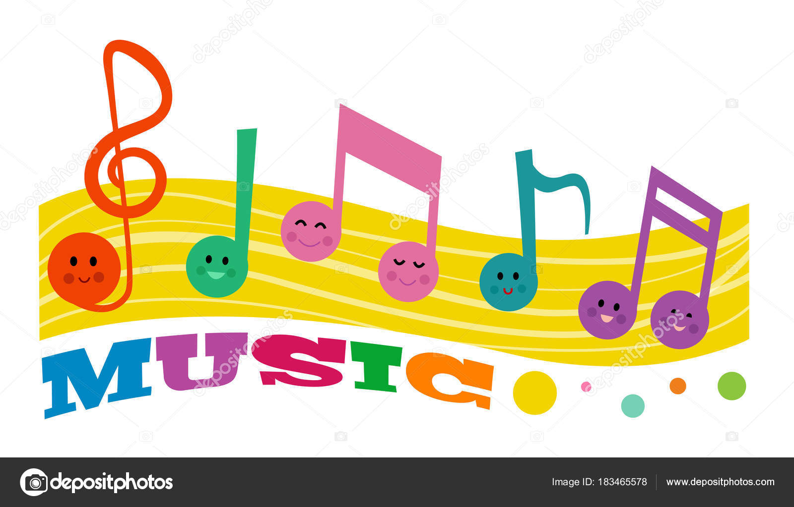 Music Notes Colorful Clip Art Smiling Music Notes Word Music — Stock.