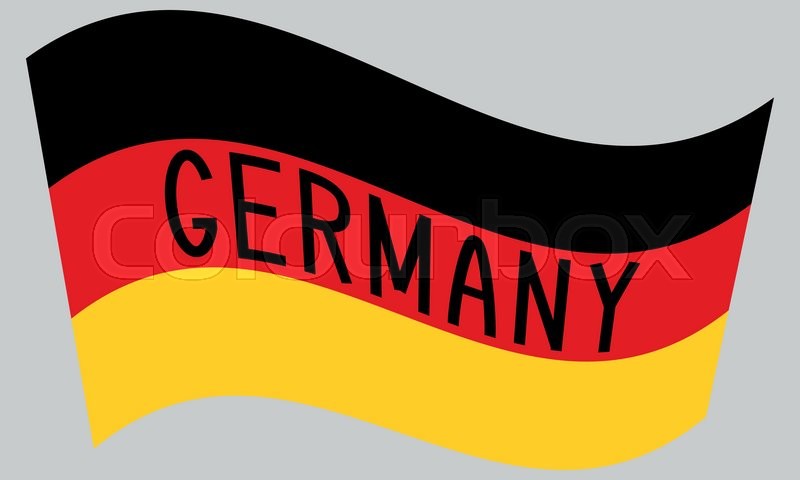German flag waving with word Germany.