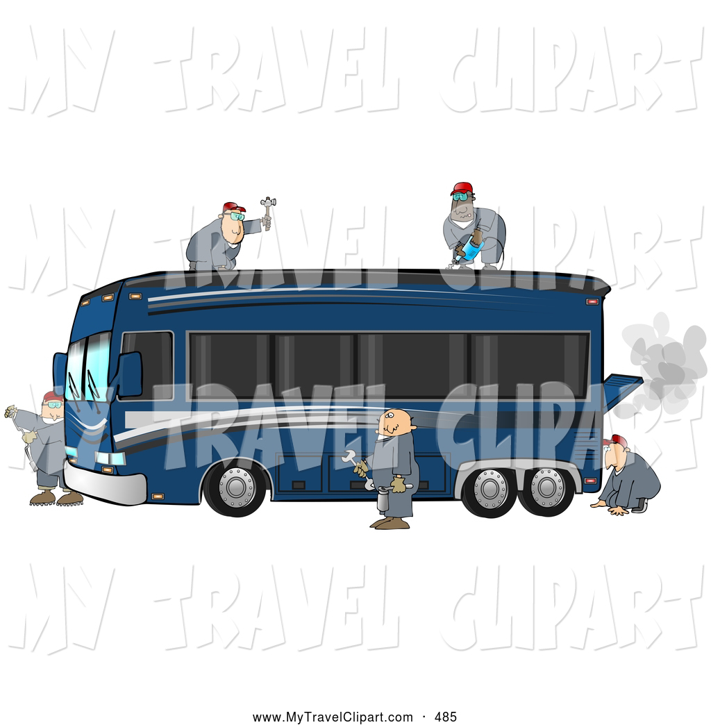 Clipart of 5 Experienced Male Mechanics Working Together to.