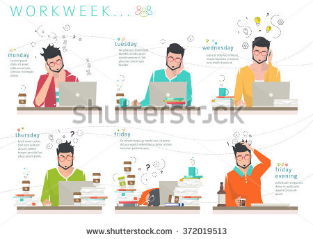 Concept Of Workweek Of Office Employee / Distribution Of Human.