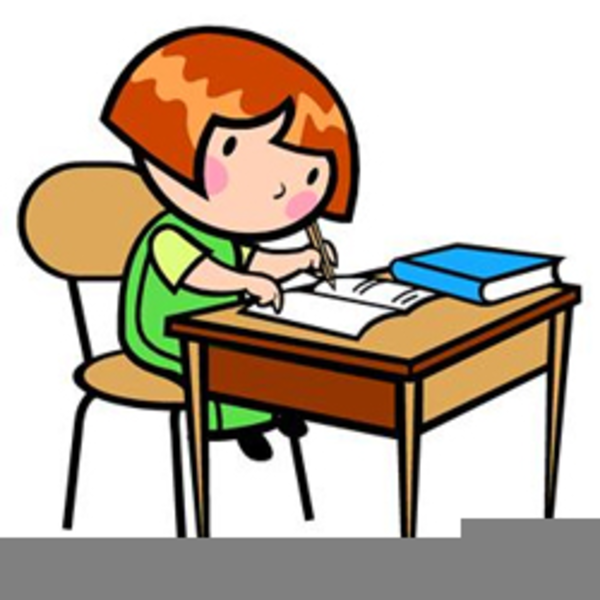 Child Working At Desk Clipart.