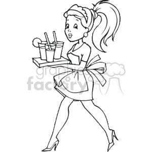outline of the waitress bringing dinks clipart. Royalty.