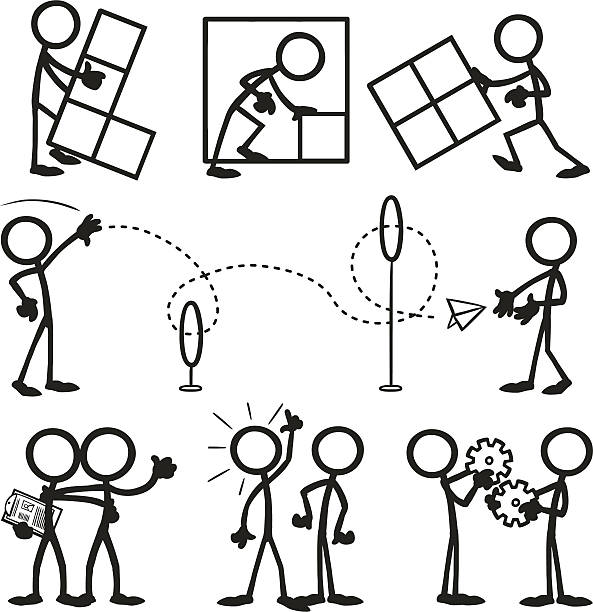 Stick Figure People Business Working Together Clip Art, Vector.