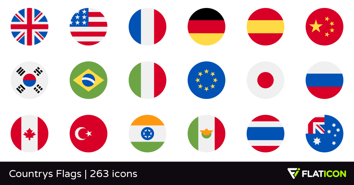 Countrys Flags +260 free icons (SVG, EPS, PSD, PNG files).