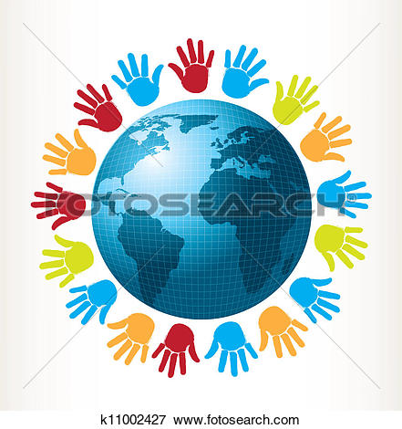 Clip Art of Hands and world k11002427.