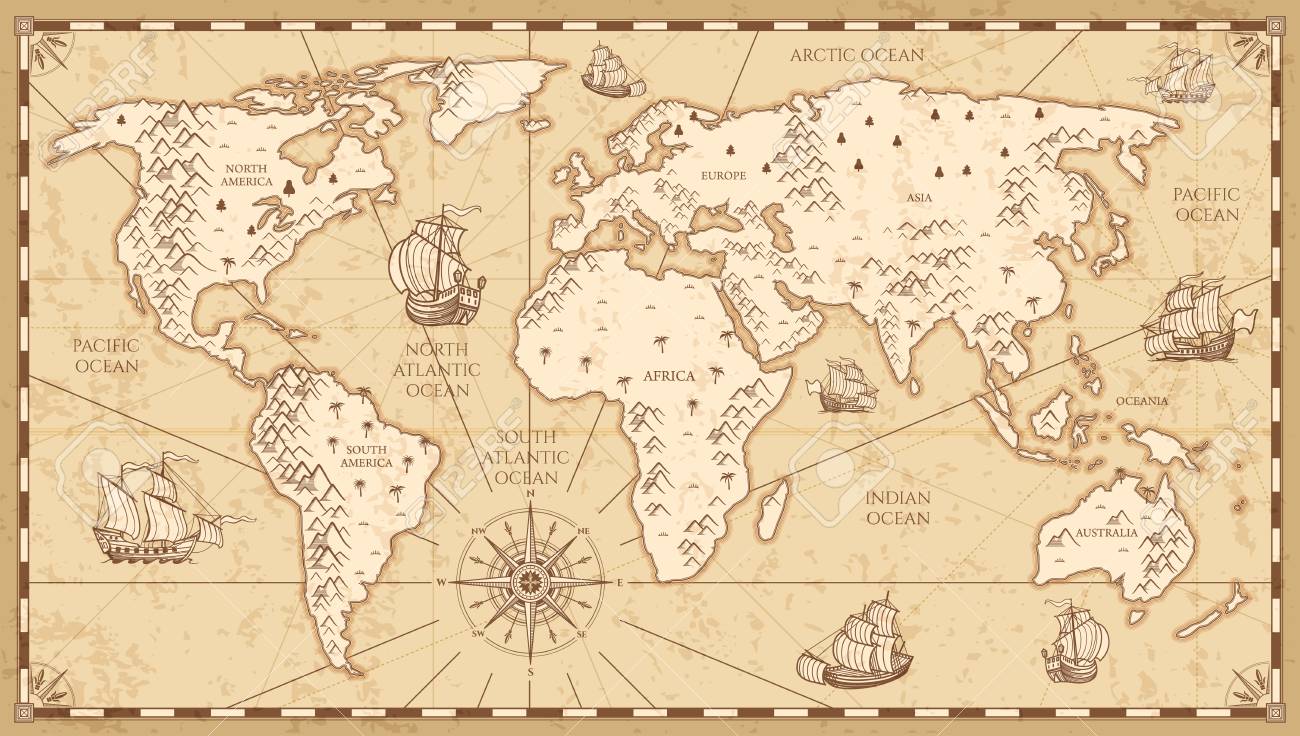 Vintage World Map Clipart.