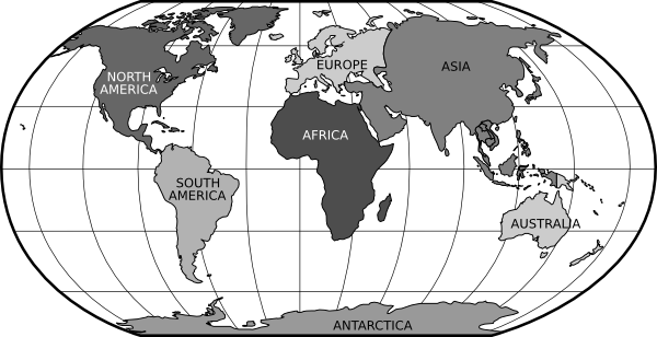 World Map Black And White Continents.