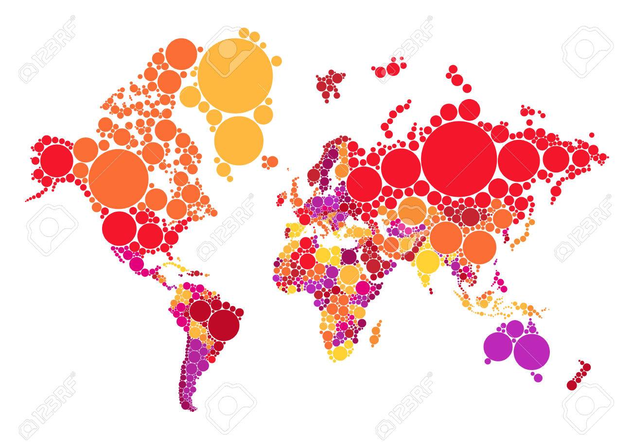 Political abstract dot world map with countries, vector illustration...