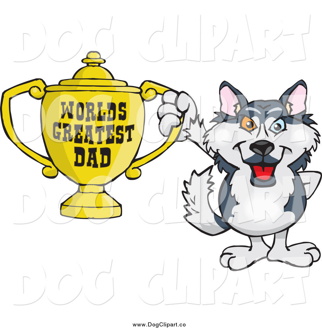 Vector Cartoon Clip Art of a Husky Dog Holding a Golden.