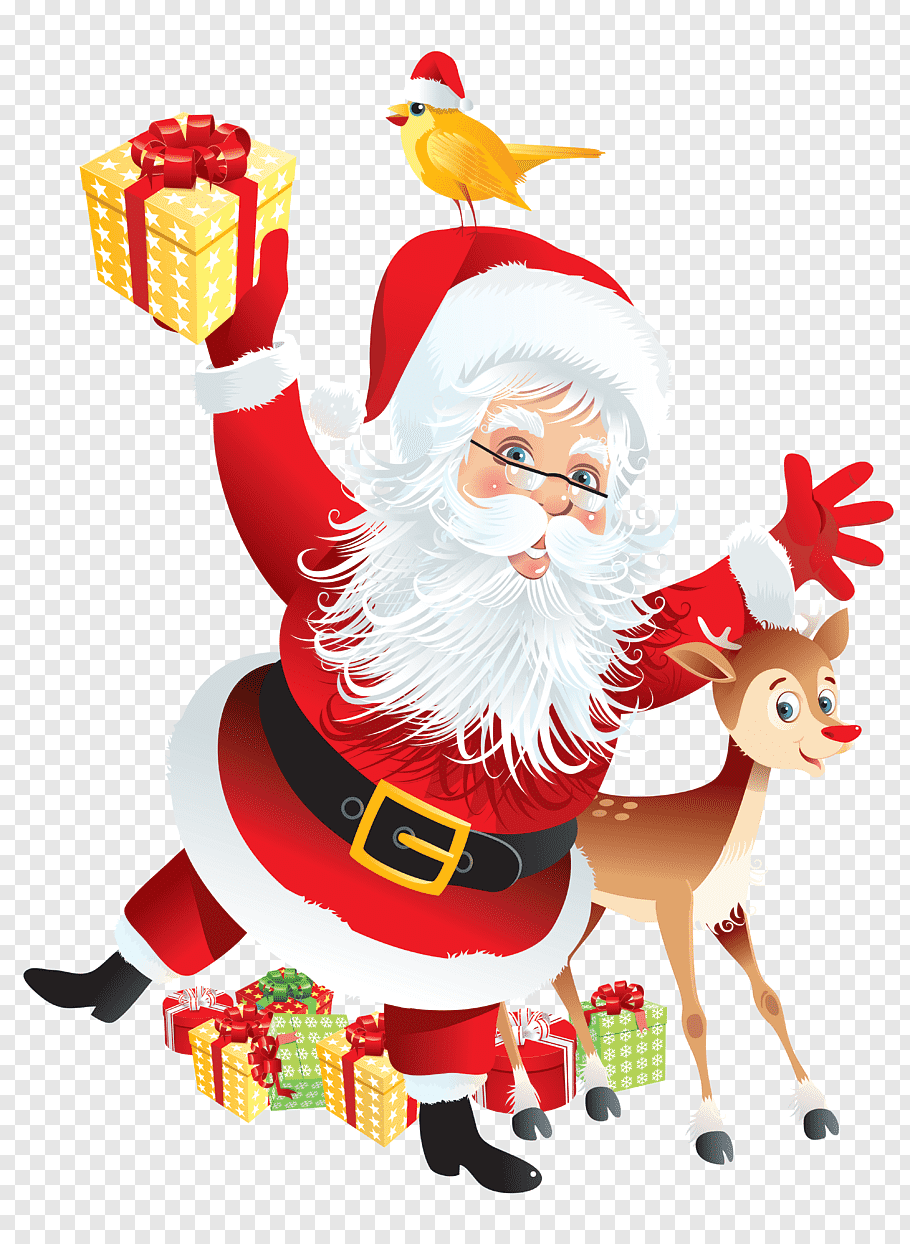 Santa Claus with deer and chick illustration, Paper.