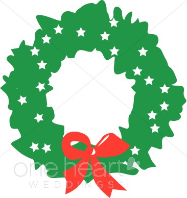 Green Wreath with White Stars and Red Bow Clipart.