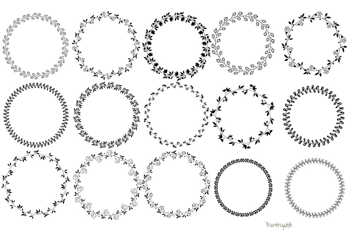 Floral wreath clipart, Black round circle leaf border clip art.