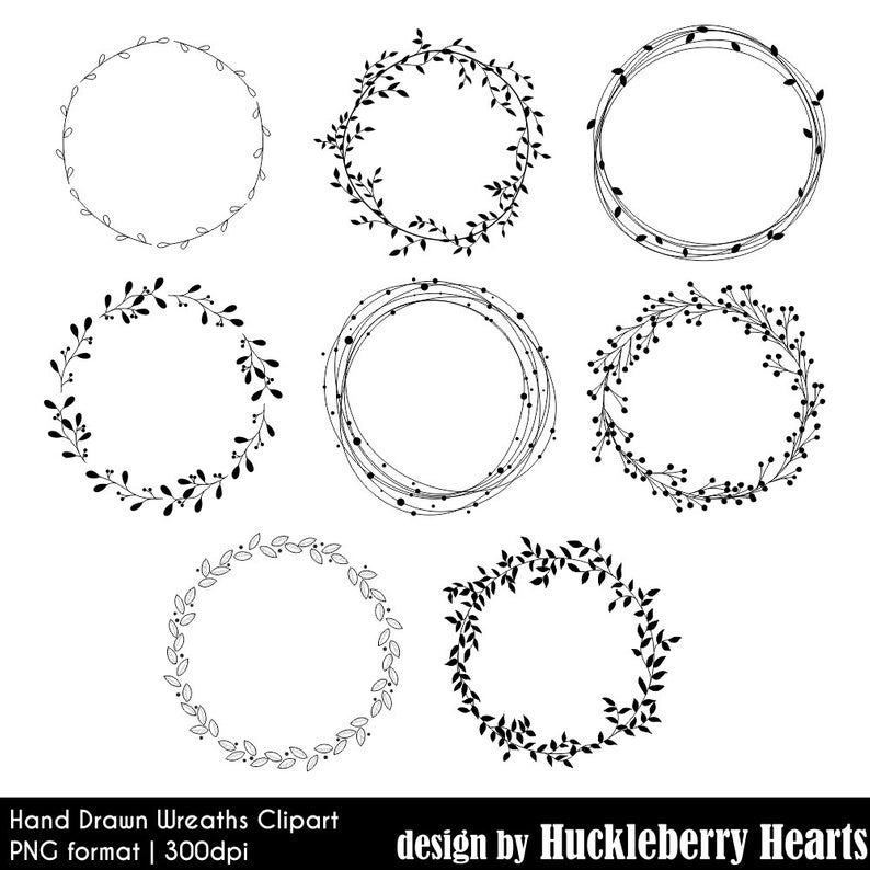 Wreath Clipart, Hand Drawn, Digital Wreaths, Wedding Clipart, Floral,  Leaves, Printable, Commercial Use.