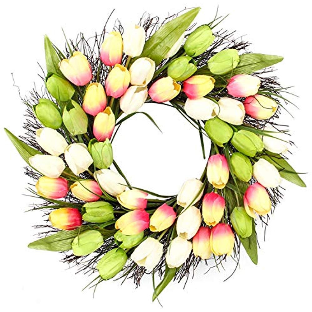 Details about 20 Inch Spring Artificial Tulip Front Door Wreath Home Décor  Window Wall \