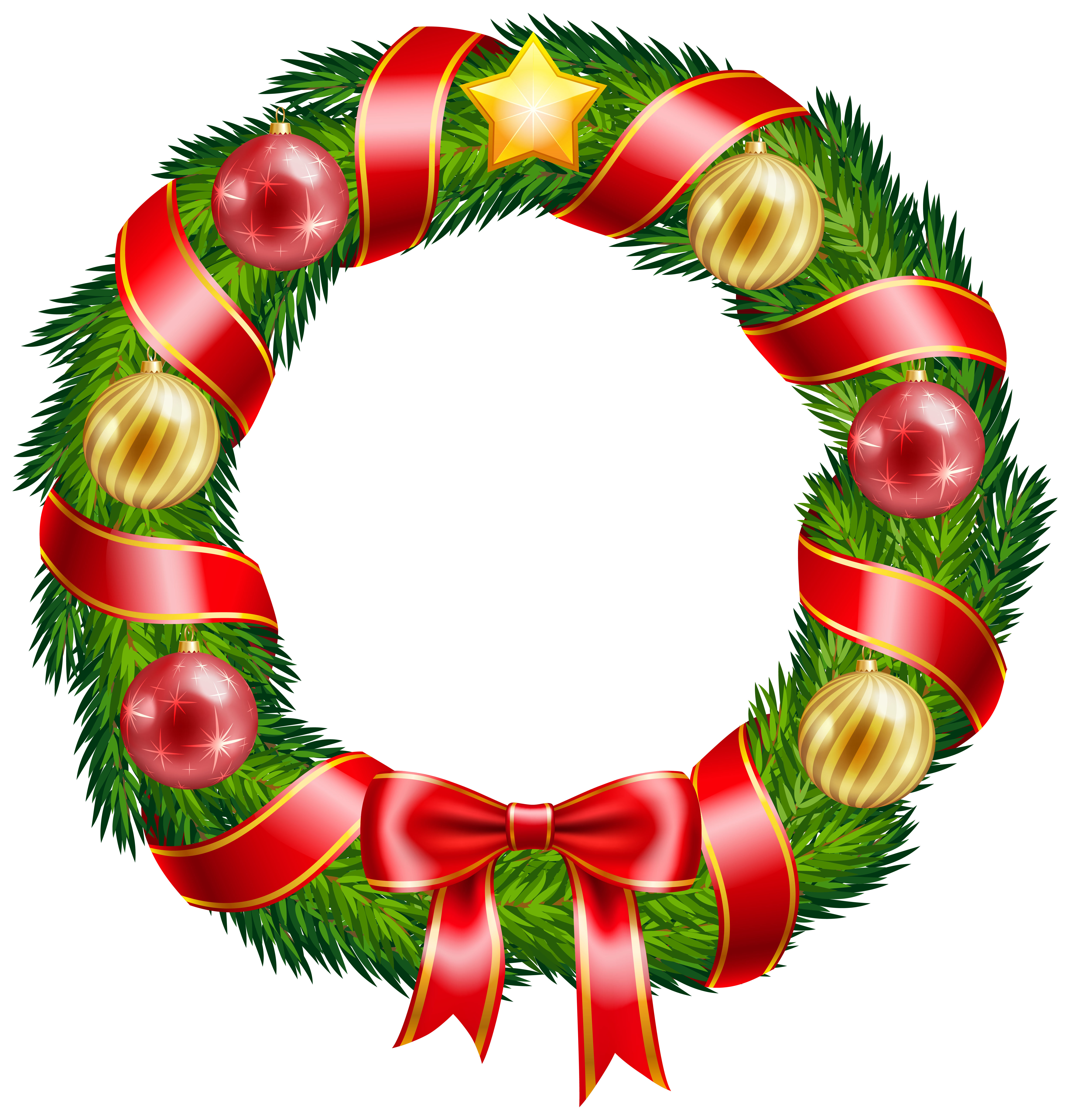 Christmas Wreath with Ornaments and Red Bow Clipart PNG.