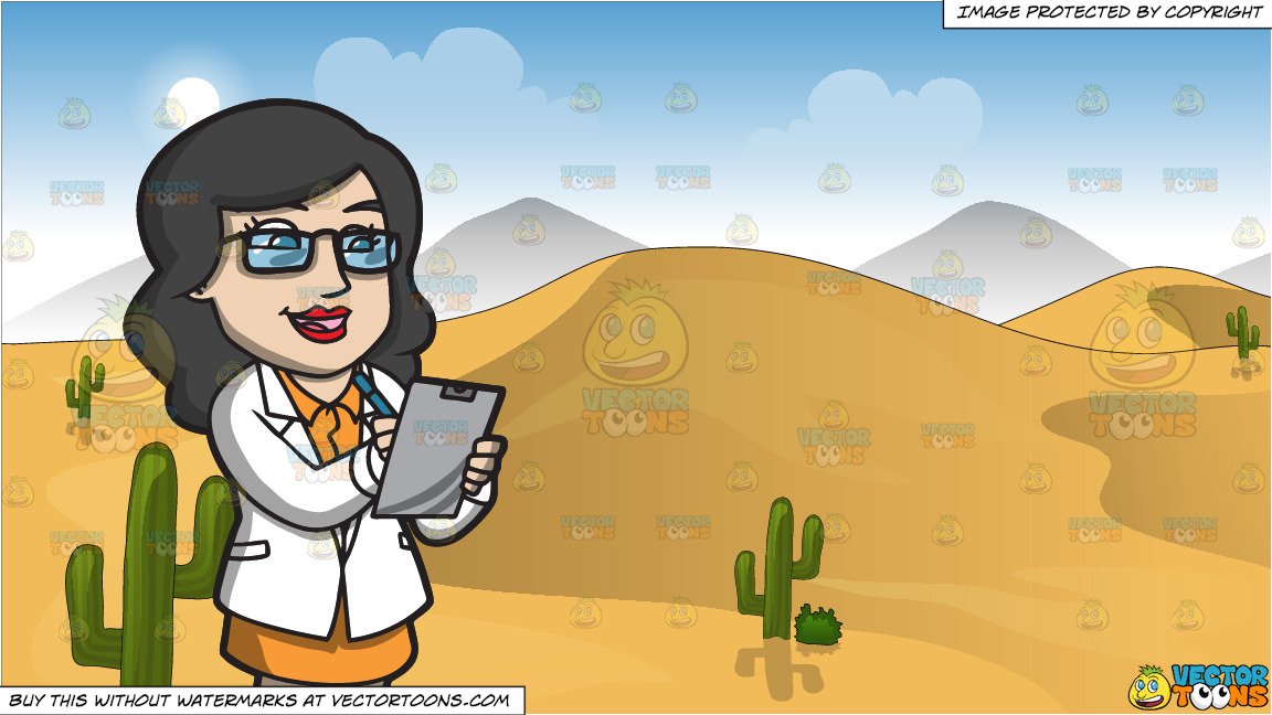 A Female Doctor Writing Down Her Diagnosis and Sand Dunes In The Desert  Background.