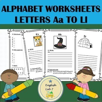 Alphabet Letters A to L Writing Practice Worksheets.