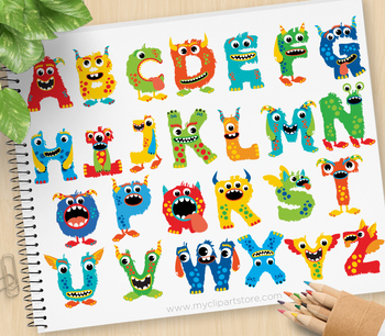 Monster ABC Alphabet Clipart, Primary Colors, letters, aplha, Boy.