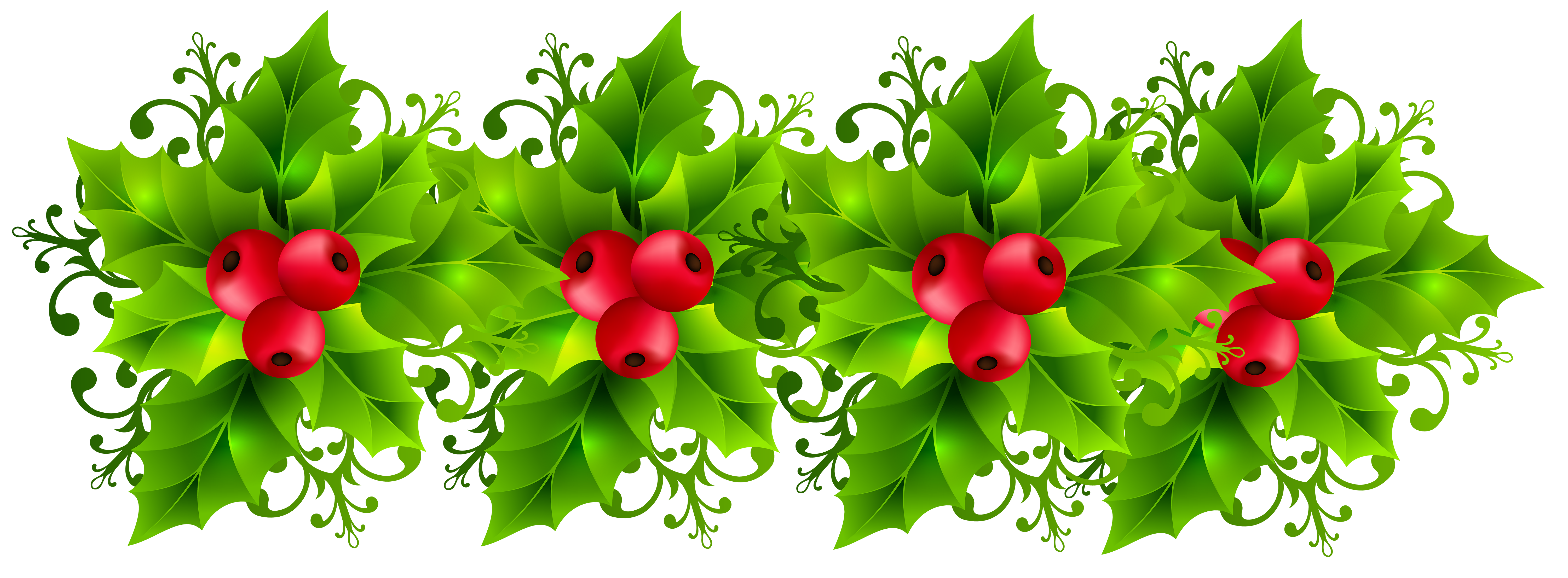 Christmas Holly Garland Transparent PNG Clip Art Image.